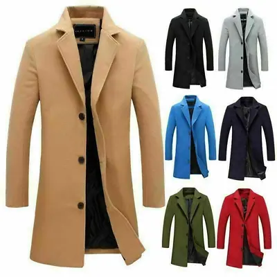 Buy Mens Button Single Breasted Long Trench Coat Outwear Jacket Overcoat Windbreaker • 15.59£