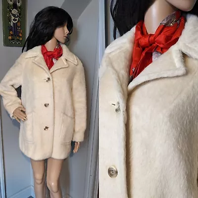 Buy Vintage 60s Cream Fluffy Mohair Wool Jacket Coat Mod 50s 8 10 12 38 • 44.99£