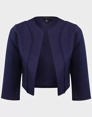 Buy Womens Ladies Bolero Shrug Jacket Tailored 3/4 Sleeve Bridal Party Crop Blazer • 14.99£