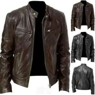 Buy Uk Mens Vintage Cafe Racer Black Brown Leather Casual Slim Fit Real Biker Jacket • 18.99£