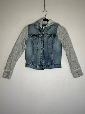 Buy MUDD Girls Jean Jacket With Gray Long Sleeves And Hoodie Girls Size 16 • 6.24£