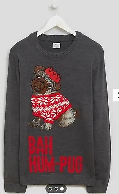 Buy Matalan S Mens Novelty Funny Christmas Jumper Xmas Sweatshirt Bah Hum Pug Dog  • 17.49£