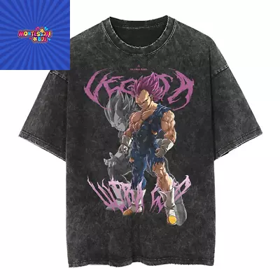 Buy Japanese Anime Dragon Ball Print T Shirts Vintage Washed Cotton Tees Streetwear • 33£