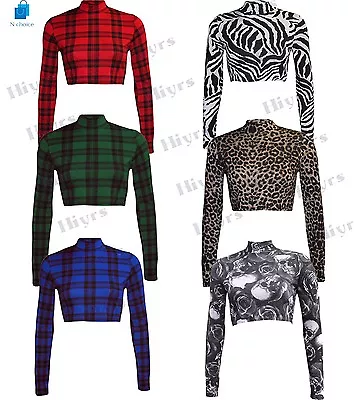 Buy Womens Crop Top Ladies New Crop Top Plain Long Sleeve 8-14 High T Shirt • 5.95£