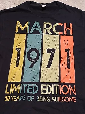 Buy March 1971 T Shirt Medium Black Cotton Short Sleeve  Graphic Print • 8.99£