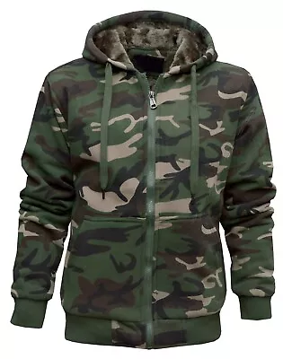 Buy Mens Army Fur Lined Military Camo Camouflage Zip Hoodie Hooded Jacket Top M-XXXL • 22.95£
