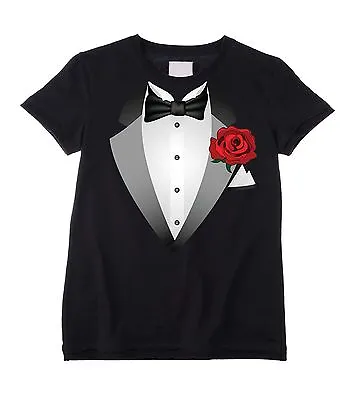 Buy TUXEDO UNISEX KIDS T-SHIRT - Fancy Dress Suit Bow Tie Childrens - Black Or White • 10.95£