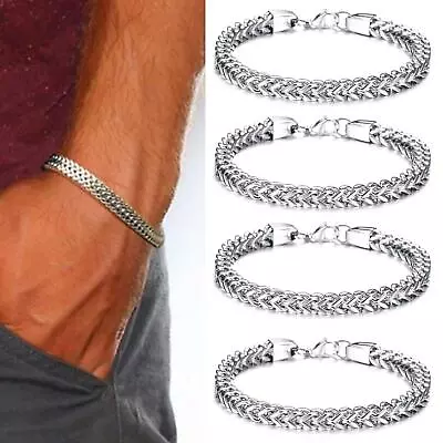 Buy Men Silver Steel Bracelets Heavy Wristband Bangle Chains Jewelry 2024 • 2.24£