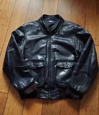 Buy RALPH LAREN POLO Leather Cow Hide Jacket Black A2 Size XL • 99£
