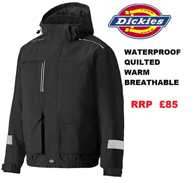 Buy Mens Dickies Waterproof Breathable Jacket Hood Quilted Warm Multi Pocket RRP £85 • 44.95£