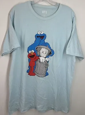 Buy Uniqlo X Kaws Men's LARGE Light Blue T Shirt Sesame Street Elmo Cookie Monster • 12.48£