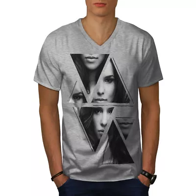 Buy Wellcoda Art Fashion Face Mens V-Neck T-shirt, Abstract Graphic Design Tee • 15.99£
