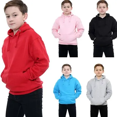 Buy Kids Girls Boys Plain Hooded Jumper Fleece Pullover Hoodie Unisex Sweatshirt  • 7.99£