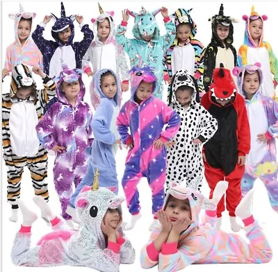 Buy Children Pajamas Girls Boys Flannel Sleepsuit Hoodie Cosplay Party Xmas Gift New • 9.88£