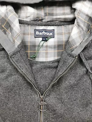Buy BARBOUR Mens Size L Knitted Wool Blend Hoodie (BNIB) Tartan Lining Pockets Grey • 75£