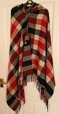 Buy Esprit Ladies Shawl Wrap Hooded Buttons Red Black Cream Blue Checked • 5.99£