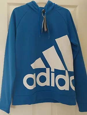 Buy New  Adidas Royal Blue Essentials Giant Logo French Terry Hoodie RRP £48 • 28.50£