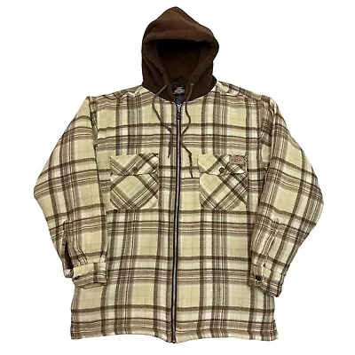 Buy Dickies Shirt Jacket Quilt Lined Plaid Beige Mens S Cotton Hooded Full Zip • 39.99£