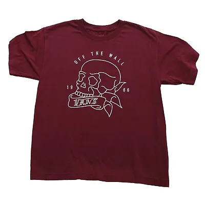 Buy Vans Off The Wall Skull T-Shirt Youth Large Logo Front Dark Burgundy T-shirt • 7.48£