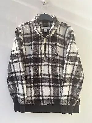 Buy Calvin Klein Sherpa Pullover Fleece Jacket Black White Check Womens Size Medium • 34.99£