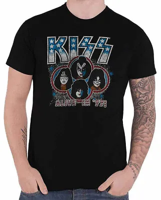 Buy Official Kiss Alive In 77 With Backprint Mens Black T Shirt Kiss Classic Tee • 12.95£