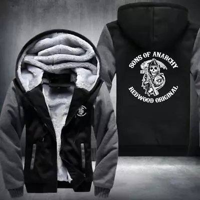 Buy Men's Sons Of Anarchy Casual Hooded Zip Jacket Coat Winter Warm Baseball Jacket  • 11.52£