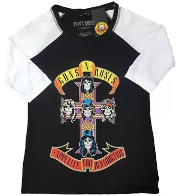 Buy Guns N' Roses Ladies Raglan T-shirt Appetite For Destruction New Size Xxxl Black • 18.97£