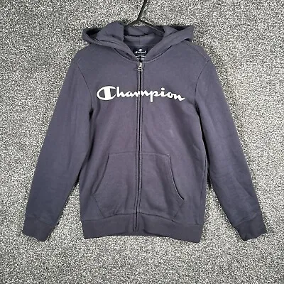 Buy Champion Hoodie Boys Large Blue Full Zip Pockets Sweater Long Sleeve Spell Out • 6.95£