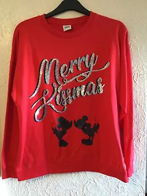Buy Ladies Disney Minnie Mickey Mouse Christmas Sweatshirt Jumper Bnwt Size 16 • 19.99£