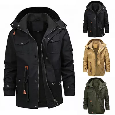 Buy Mens Fleece Lined Parka Coat Hooded Zip Up Winter Thermal Warm Army Jacket Tops • 23.49£