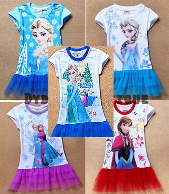 Buy FROZEN Girls Dress Short Sleeve Elsa Top T-shirt FROZEN • 5.99£