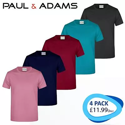 Buy Men’s Plain Colour T-Shirts 4 Pack Cotton Crew Neck Blank Short Sleeve Tee Shirt • 11.99£
