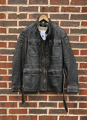 Buy BURBERRY BRIT Mens Belted Leather Moto Biker Jacket SMALL Prorsum A412 • 949.99£
