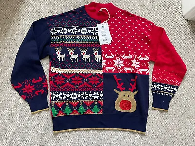 Buy BNWT Blue & Red Reindeer NEXT Christmas Jumper Size Medium Rrp £32 • 24.99£