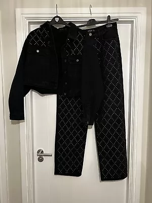 Buy Nasty Gal Black Denim Studded Jacket And Jeans Coord 10 12 • 25£