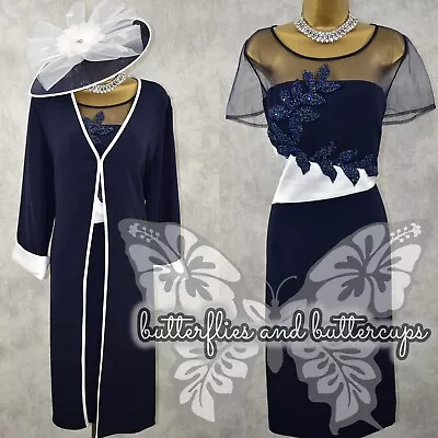 Buy VEROMIA Size 20 Navy Dress And Jacket Hatinator Mother Of The Bride Outfit Suit • 199.99£