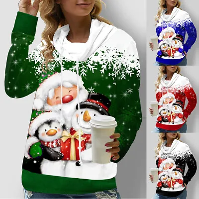 Buy Womens Christmas Santa Long Sleeve Hoodies Sweatshirts Pullover Xmas Jumper Tops • 22.54£