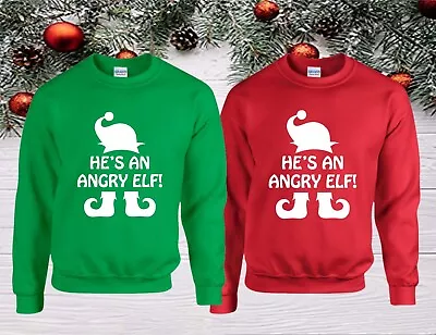 Buy He's An Angry Elf Christmas Jumper Funny Elf Xmas Holiday Winter Festive Top • 17.99£