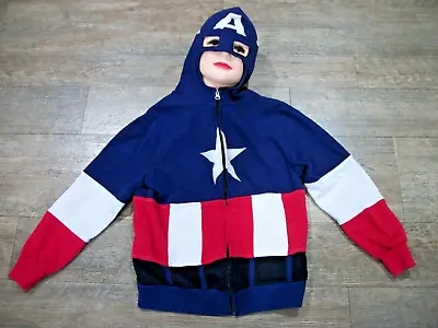 Buy Marvel Mad Engine CAPTAIN AMERICA Full Zip Hoodie W/Built In Mask Youth LG 12-14 • 6.29£