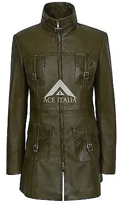 Buy Ladies Leather Jacket OLIVE GREEN Gothic Style FITTED 100% REAL NAPA COAT 1310 • 116.47£