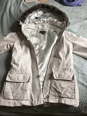 Buy Vintage Real Leather White Trench Jacket With Fur Hood Size 4-6 • 7.50£