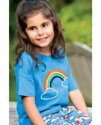 Buy Frugi T Shirt Top 4 To 5 Years Blue Rainbow Applique Myla Organic BNWT RRP£22 • 14.95£
