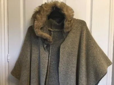 Buy Ladies New With Tags M & S Collection 1 Size Hooded Cape/Fur Trim. Camel/Grey • 16.50£