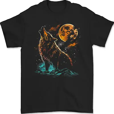 Buy A Wolf Howling With The Moon At Night Mens T-Shirt 100% Cotton • 12.48£