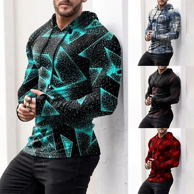Buy Stylish Men's Print Pullover Hoodies Hooded Sweatshirts Activewear Tops • 17.06£