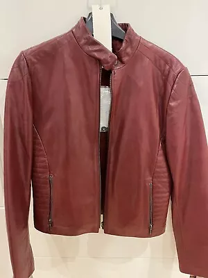 Buy Next | Brand New Real Leather Ladies Biker Jacket Size 10 Dark Red Zip Pockets • 109£