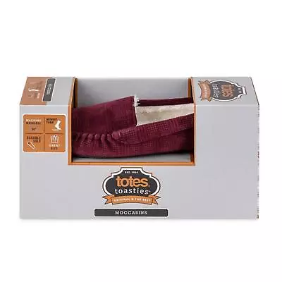 Buy Mens Moccasin Slippers Totes Toasties Velour Warm Sherpa Fleece Lining Gift Box • 17.99£