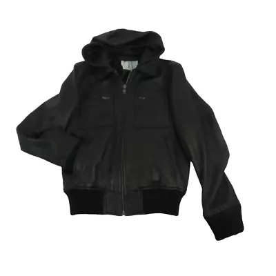 Buy Men's Black Full Circle Leather Hooded Jacket - Medium • 9.95£