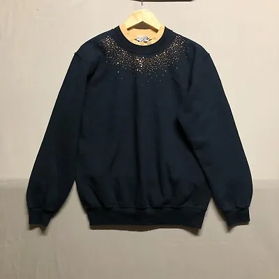 Buy Top Stitch Sweatshirt Women Medium Fits UK 12 Black Gold Snow Christmas Jumper • 17.64£
