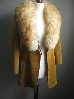 Buy SHEEPSKIN COAT JACKET SHEARLING Collar Vintage XS 4 6 Penny Lane Retro Gold Fur • 144.99£